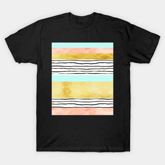 Coral aqua blue gold abstract watercolor pattern T-Shirt by dreamingmind